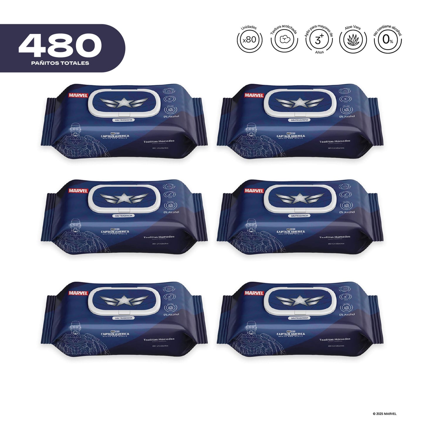 Pack x 6 Pañitos Húmedos Marvel Cosmos Capitán America