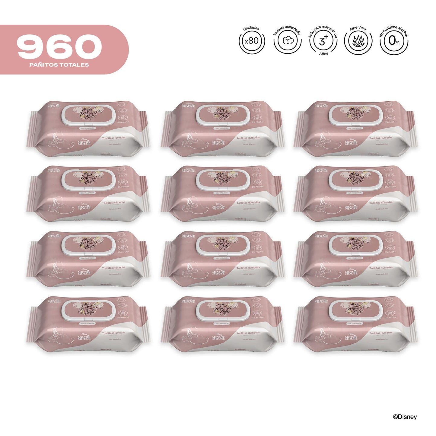 Pack x 12 Pañitos Húmedos Disney Cosmos Minnie Dama