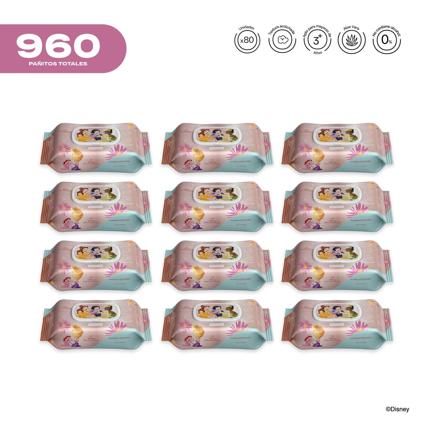 Pack x 12 Pañitos Húmedos Disney Cosmos Princesas Niña